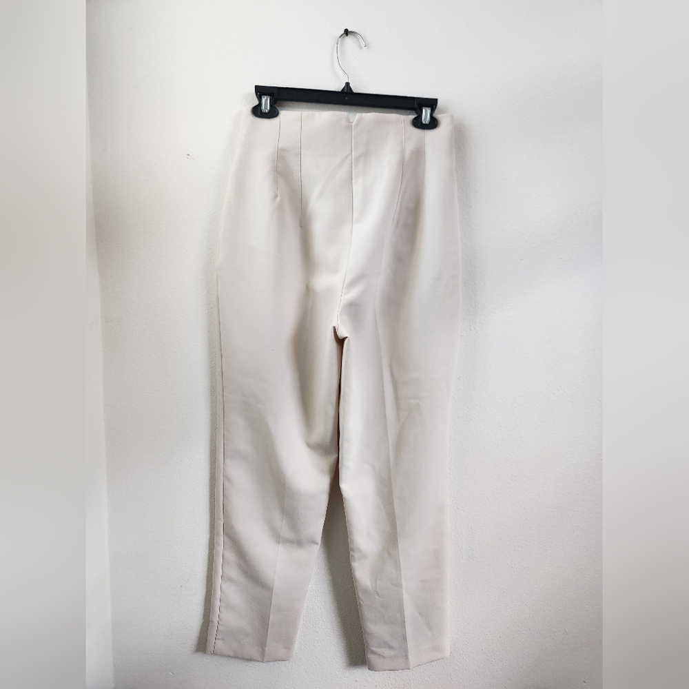 Zara High Waisted Ankle Length Pants Pleated Straight Leg Mid Ecru Cream Medium - Picture 7 of 8